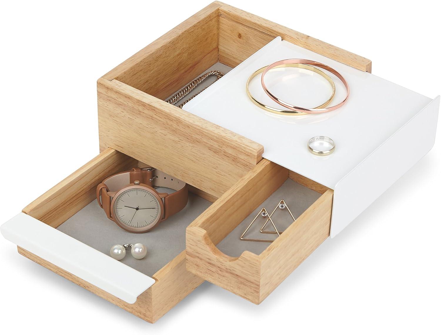 image:imageUmbra Stowit Jewelry Box Modern Keepsake Storage Organizer with Hidden Compartment Drawers for Ring Bracelet Watch Necklace Earrings and AccessoriesWhiteNatural