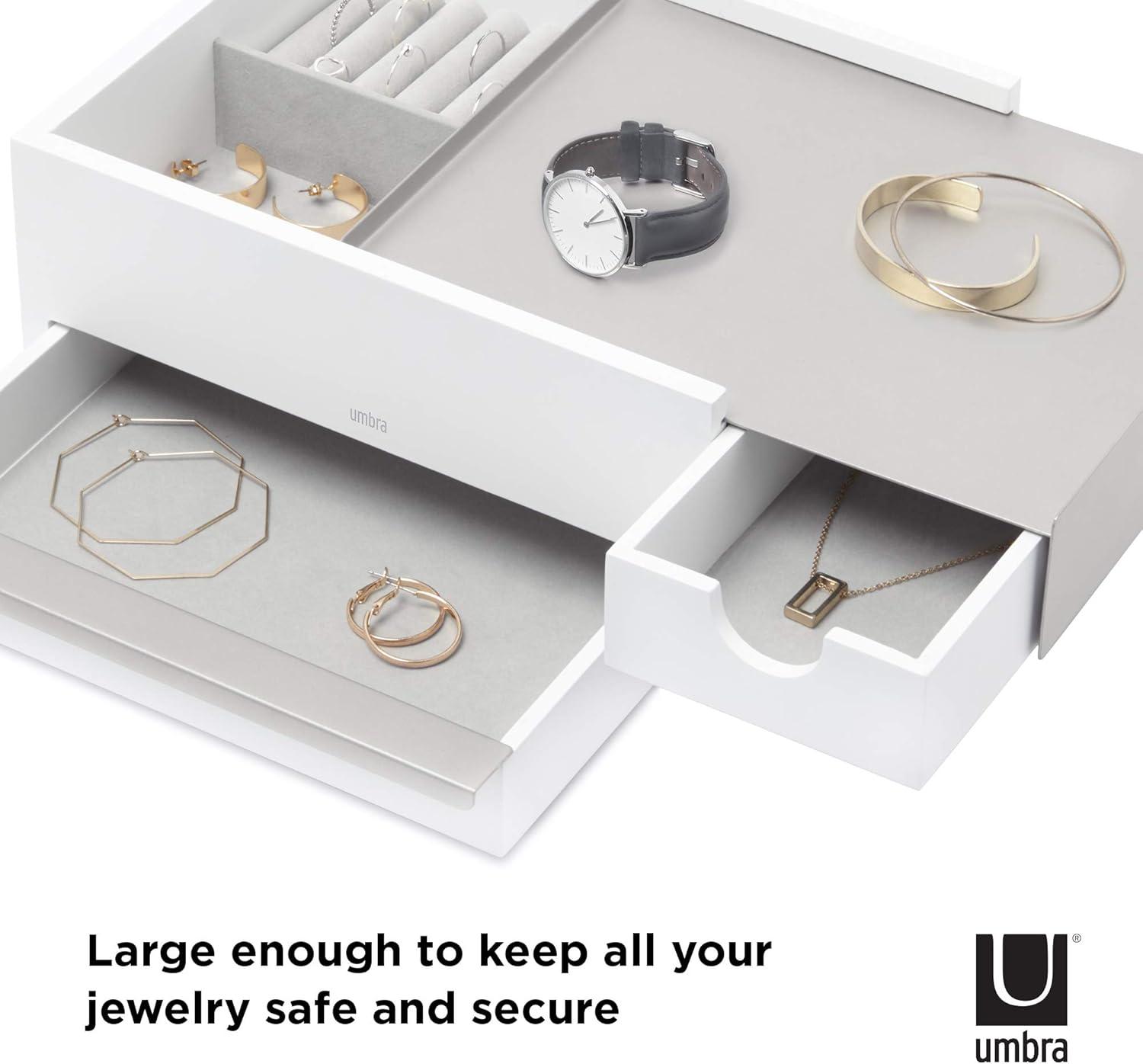 image:imageUmbra Stowit Jewelry Box Modern Keepsake Storage Organizer with Hidden Compartment Drawers for Ring Bracelet Watch Necklace Earrings and AccessoriesWhiteNickel