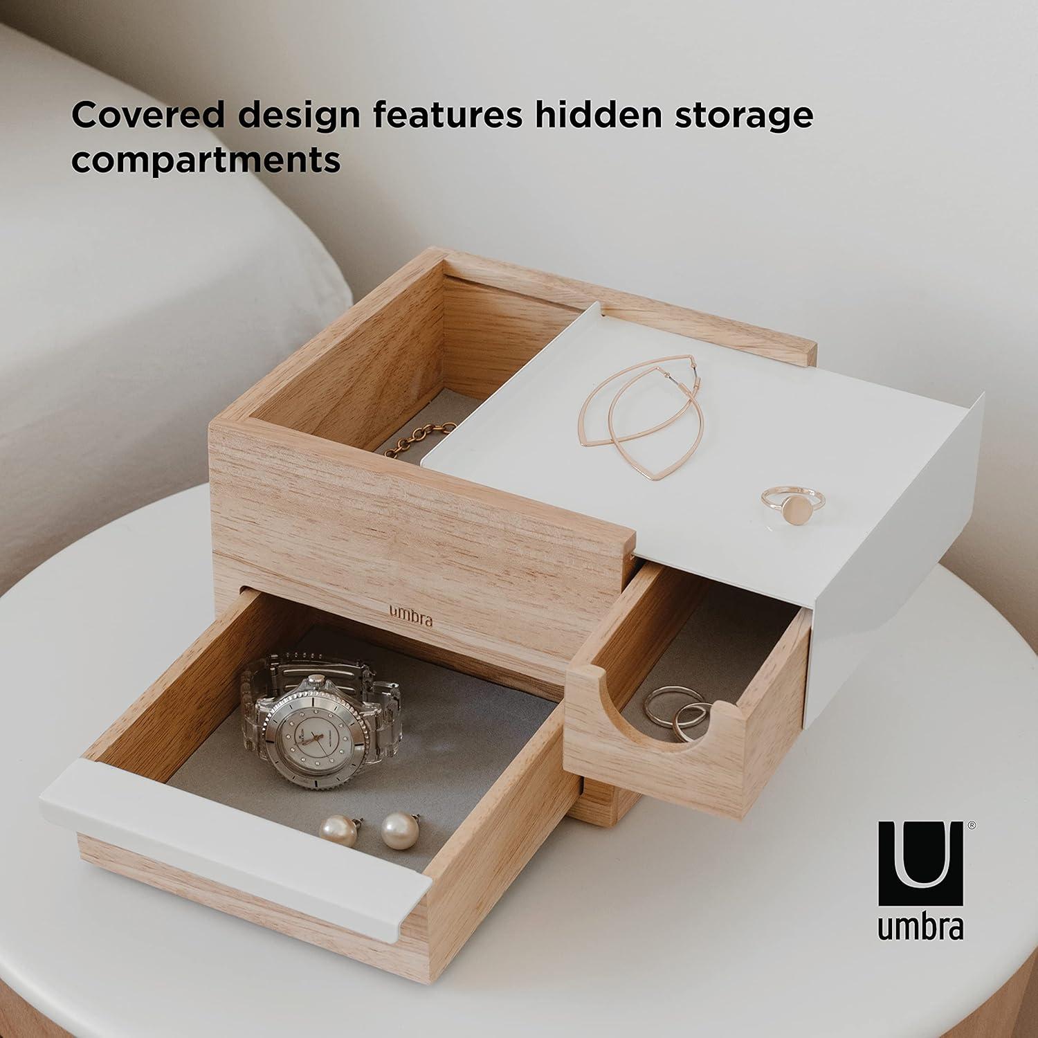 image:imageUmbra Stowit Jewelry Box Modern Keepsake Storage Organizer with Hidden Compartment Drawers for Ring Bracelet Watch Necklace Earrings and AccessoriesWhiteNatural