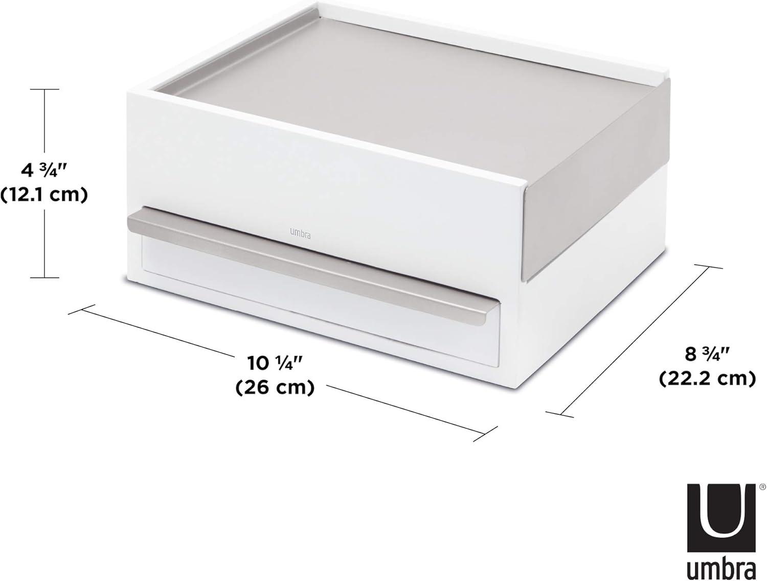 image:imageUmbra Stowit Jewelry Box Modern Keepsake Storage Organizer with Hidden Compartment Drawers for Ring Bracelet Watch Necklace Earrings and AccessoriesWhiteNickel