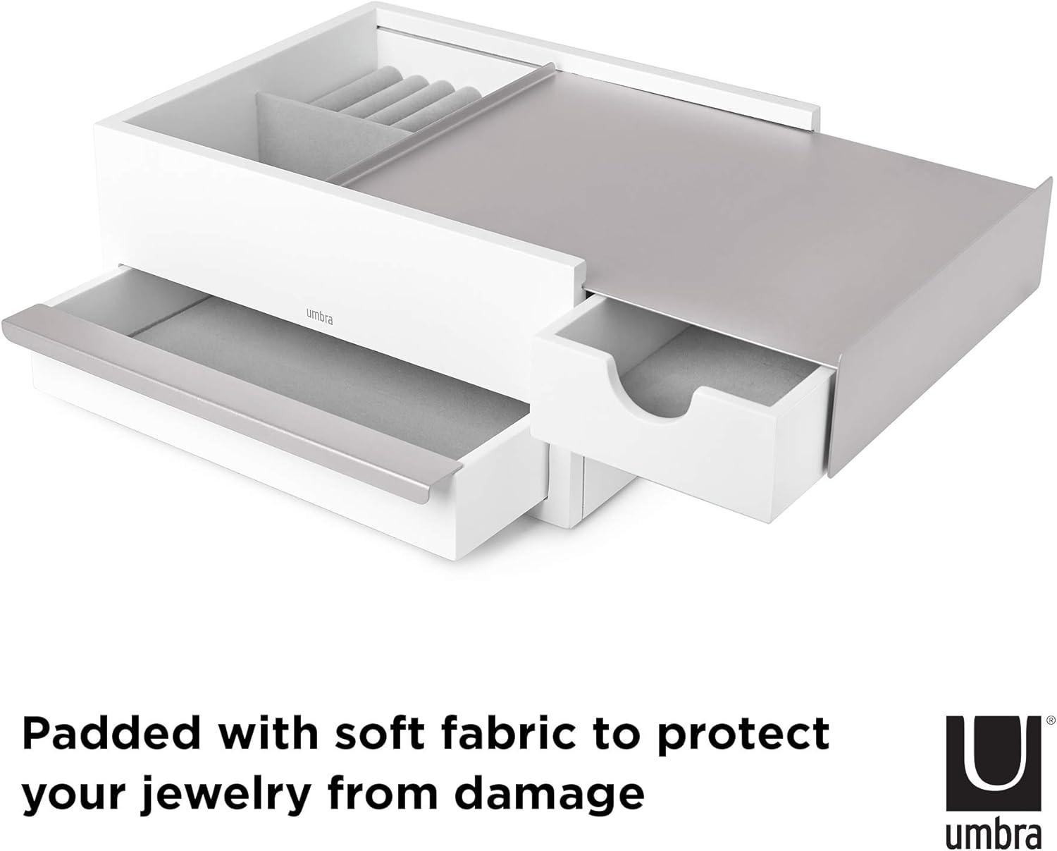 image:imageUmbra Stowit Jewelry Box Modern Keepsake Storage Organizer with Hidden Compartment Drawers for Ring Bracelet Watch Necklace Earrings and AccessoriesWhiteNickel