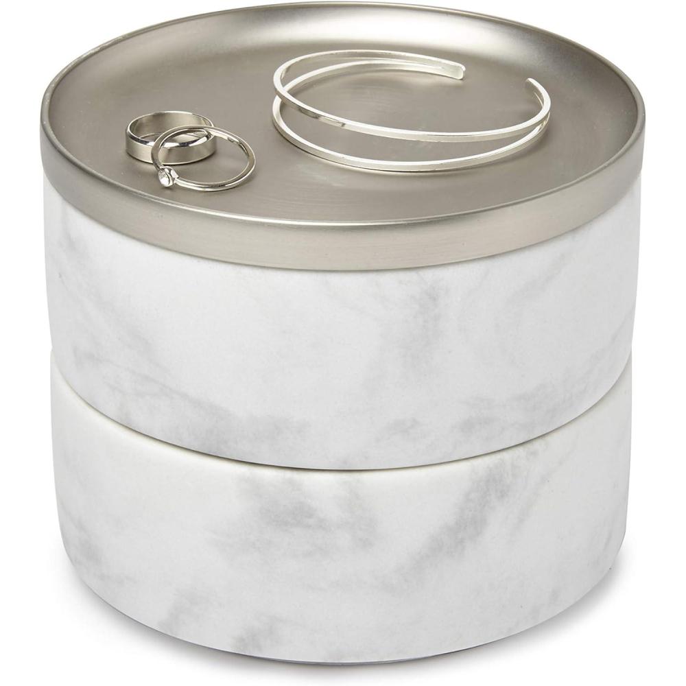 image:imageUmbra 299470491 Tesora Jewelry Box TwoTier Resin Storage Container with Removable Lid MarbleNickel