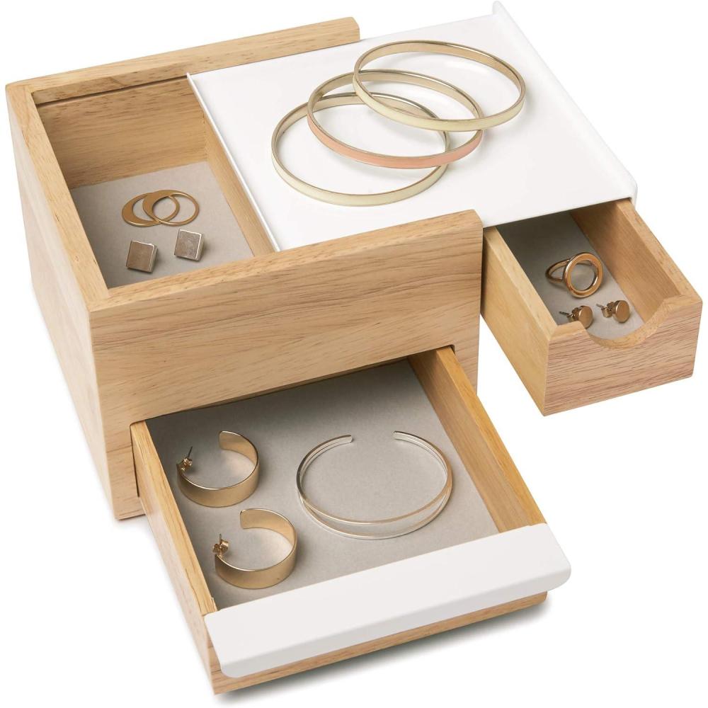 image:imageUmbra Stowit Jewelry Box Modern Keepsake Storage Organizer with Hidden Compartment Drawers for Ring Bracelet Watch Necklace Earrings and AccessoriesWhiteNatural