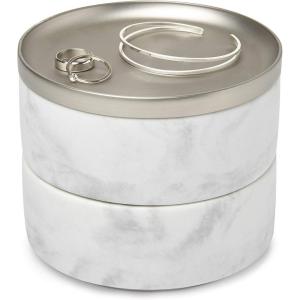 Umbra 299470-491 Tesora Jewelry Box, Two-Tier Resin Storage Container with Removable Lid, Marble/Nickel