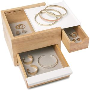 Umbra Stowit Jewelry Box – Modern Keepsake Storage Organizer with Hidden Compartment Drawers for Ring, Bracelet, Watch, Necklace, Earrings, and Accessories(White/Natural)