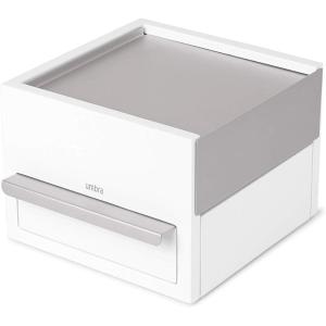 Umbra Stowit Jewelry Box – Modern Keepsake Storage Organizer with Hidden Compartment Drawers for Ring, Bracelet, Watch, Necklace, Earrings, and Accessories(White/Nickel)