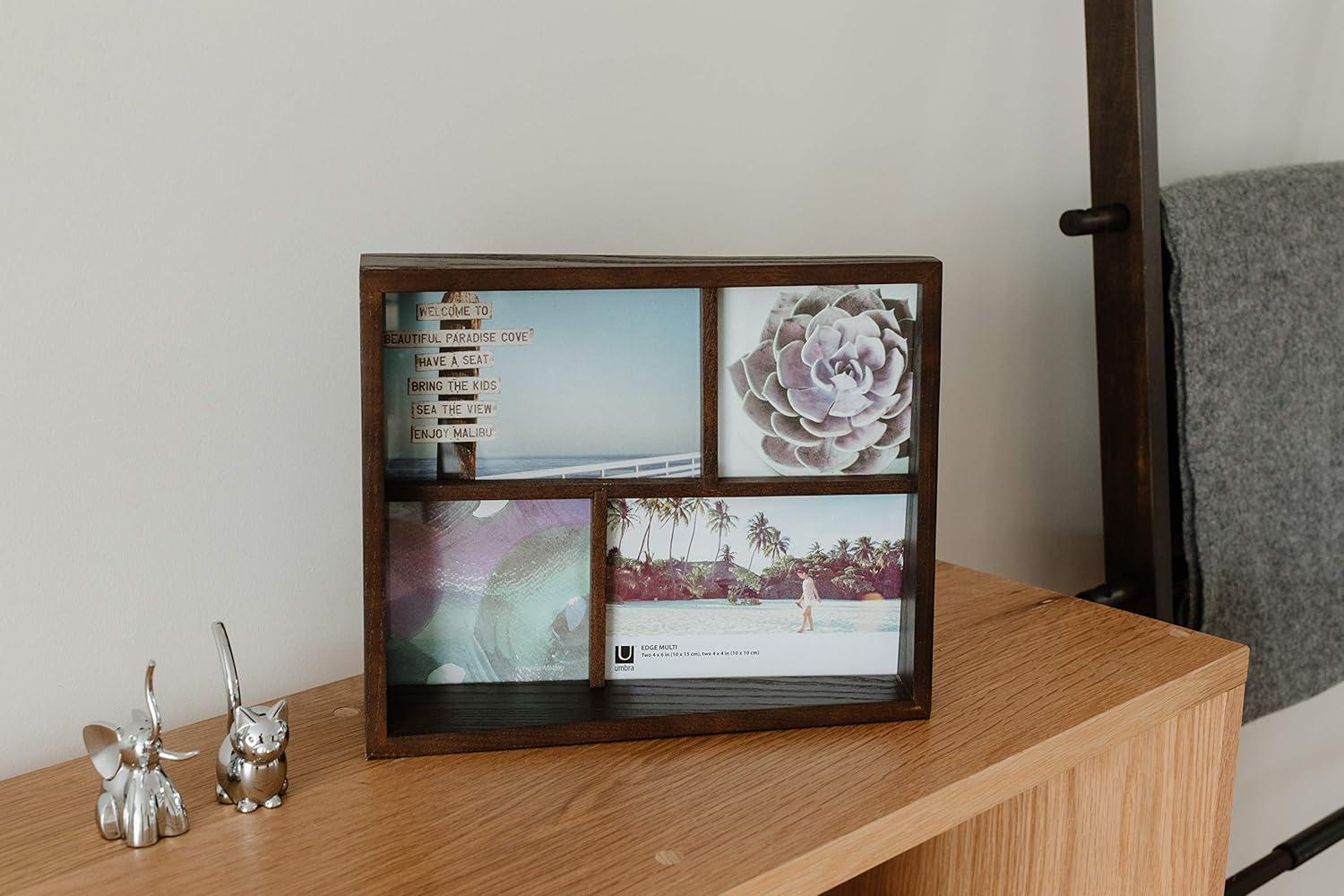 image:imageUmbra 10139111125 Edge Resin MultiOpening Picture Frame and Photo Display for Table Top or Wall 4x6Inch and 4x4Inch White MarbleAged Walnut