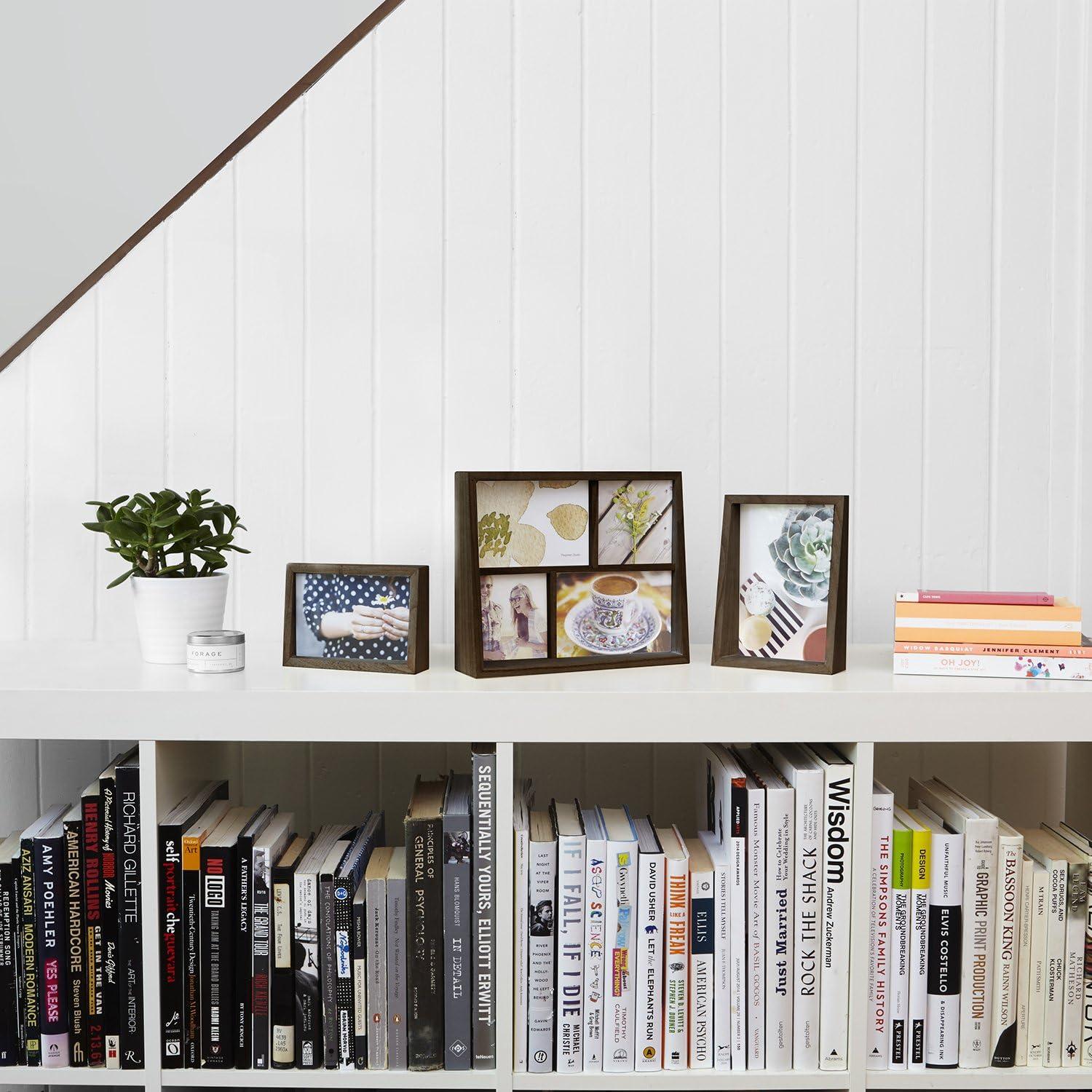 image:imageUmbra 10139111125 Edge Resin MultiOpening Picture Frame and Photo Display for Table Top or Wall 4x6Inch and 4x4Inch White MarbleAged Walnut