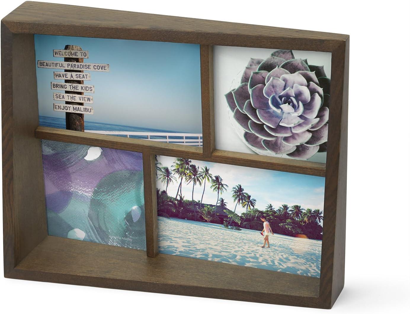 image:imageUmbra 10139111125 Edge Resin MultiOpening Picture Frame and Photo Display for Table Top or Wall 4x6Inch and 4x4Inch White MarbleAged Walnut