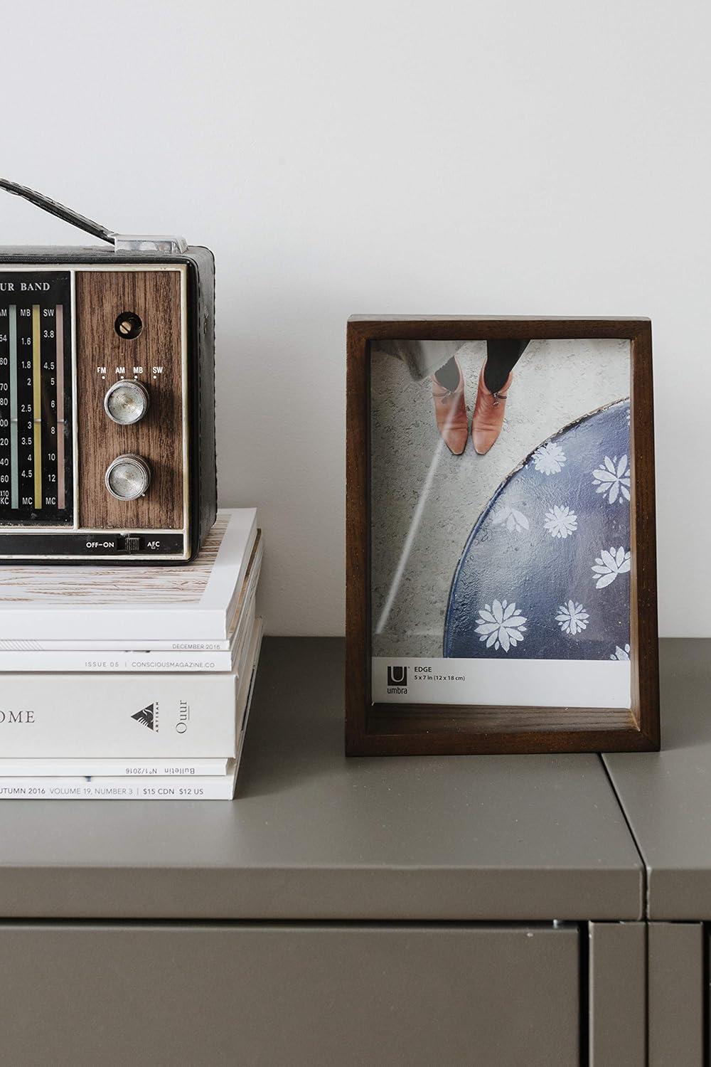 image:imageUmbra 10139111125 Edge Resin MultiOpening Picture Frame and Photo Display for Table Top or Wall 4x6Inch and 4x4Inch White MarbleAged Walnut