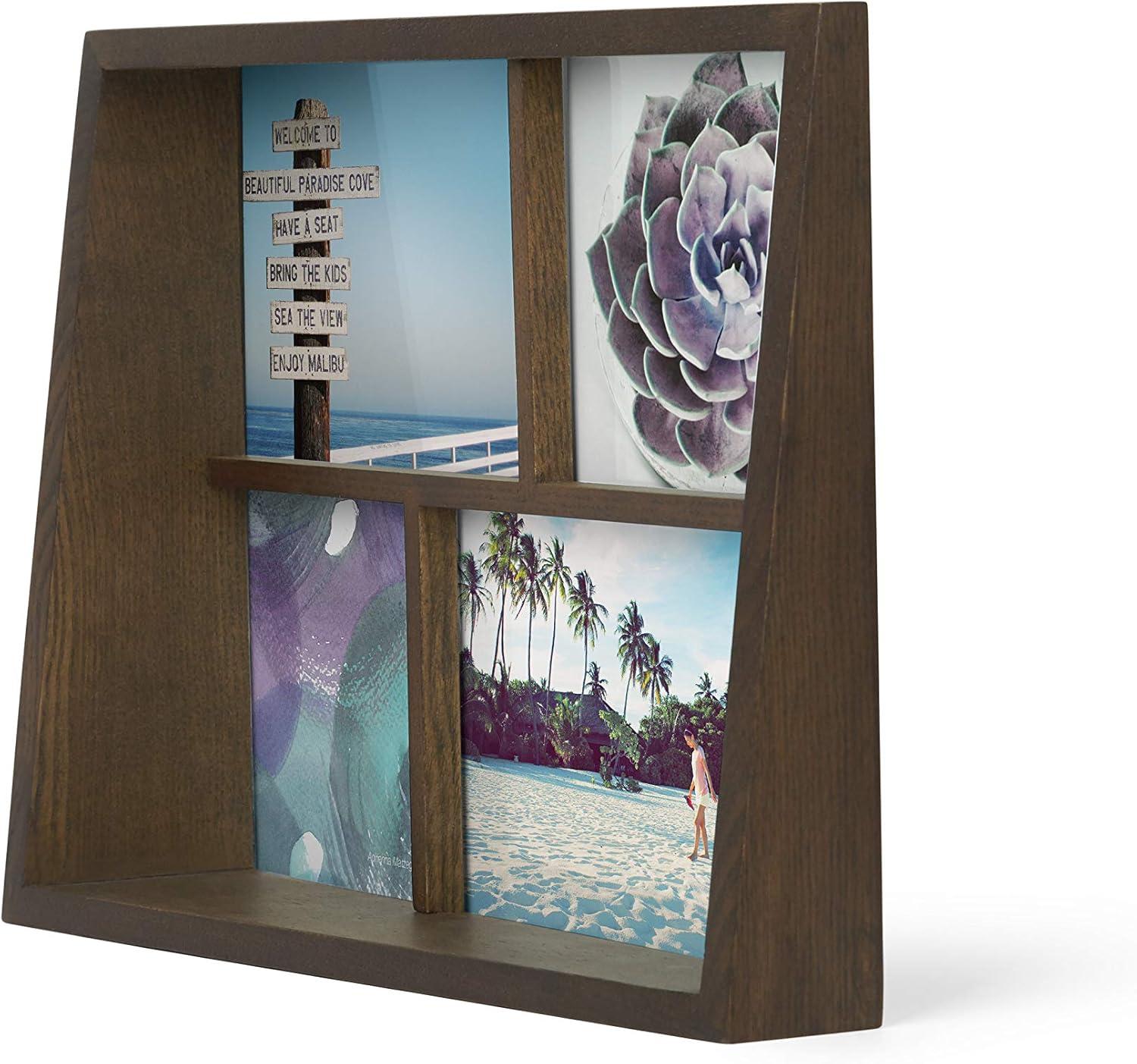 image:imageUmbra 10139111125 Edge Resin MultiOpening Picture Frame and Photo Display for Table Top or Wall 4x6Inch and 4x4Inch White MarbleAged Walnut