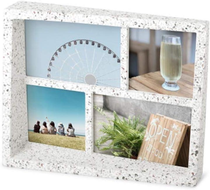 image:imageUmbra 10139111125 Edge Resin MultiOpening Picture Frame and Photo Display for Table Top or Wall 4x6Inch and 4x4Inch White MarbleTerrazzo