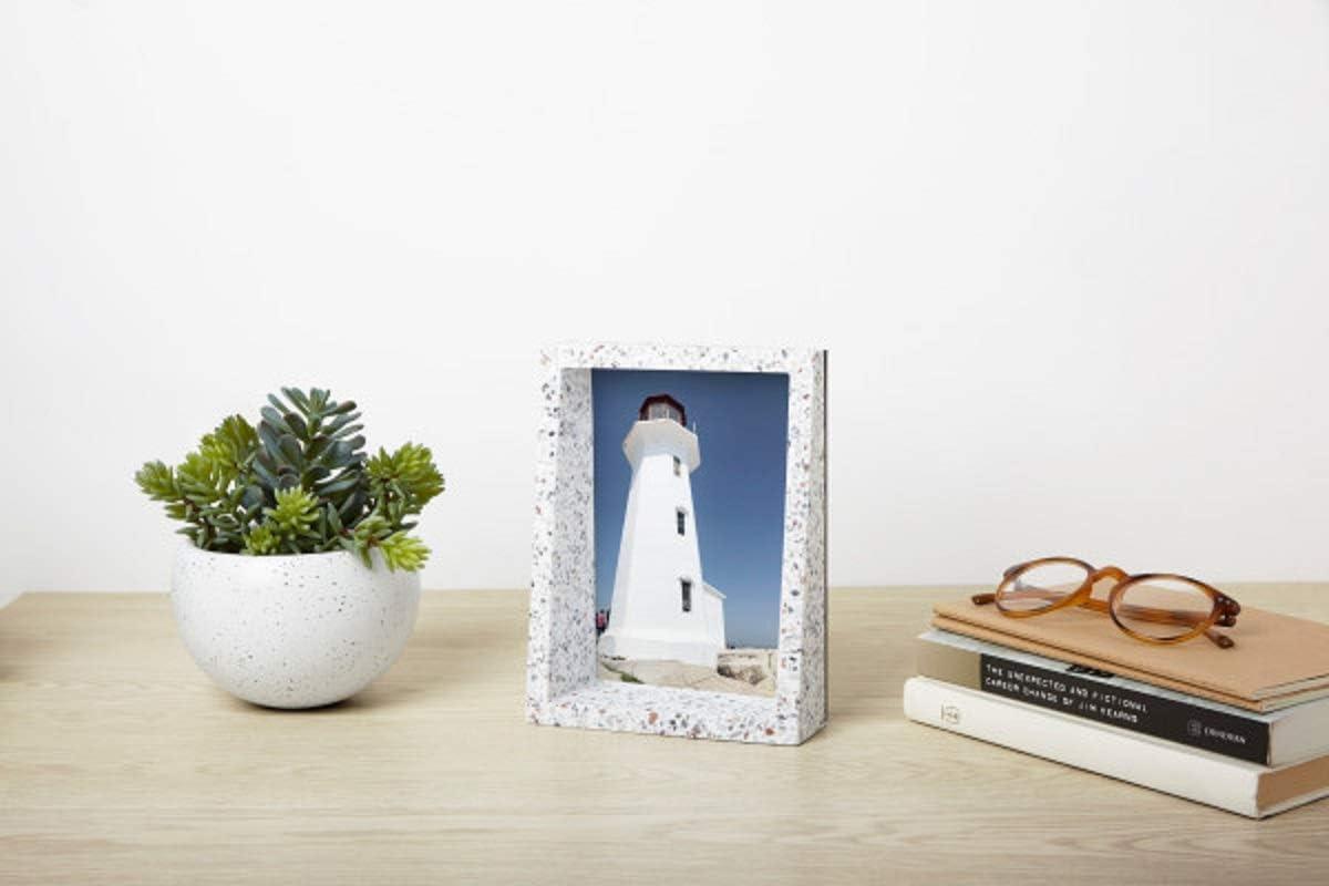 image:imageUmbra 10139111125 Edge Resin MultiOpening Picture Frame and Photo Display for Table Top or Wall 4x6Inch and 4x4Inch White MarbleTerrazzo