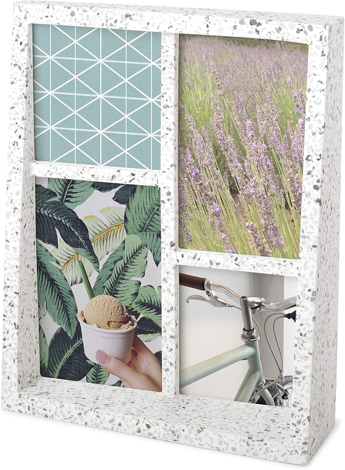 image:imageUmbra 10139111125 Edge Resin MultiOpening Picture Frame and Photo Display for Table Top or Wall 4x6Inch and 4x4Inch White MarbleTerrazzo