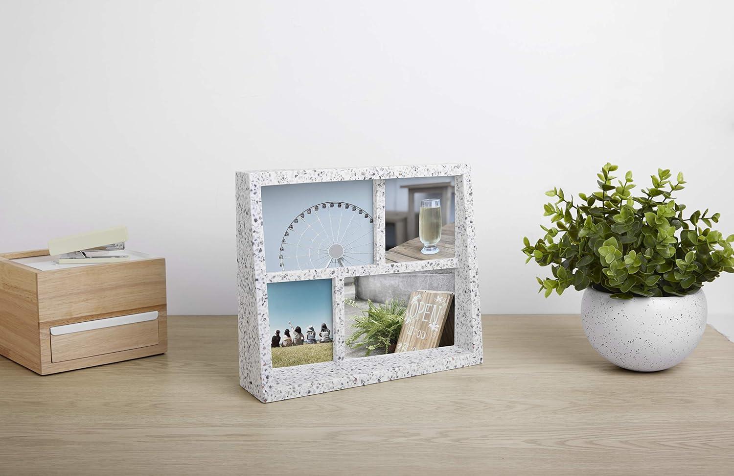 image:imageUmbra 10139111125 Edge Resin MultiOpening Picture Frame and Photo Display for Table Top or Wall 4x6Inch and 4x4Inch White MarbleTerrazzo