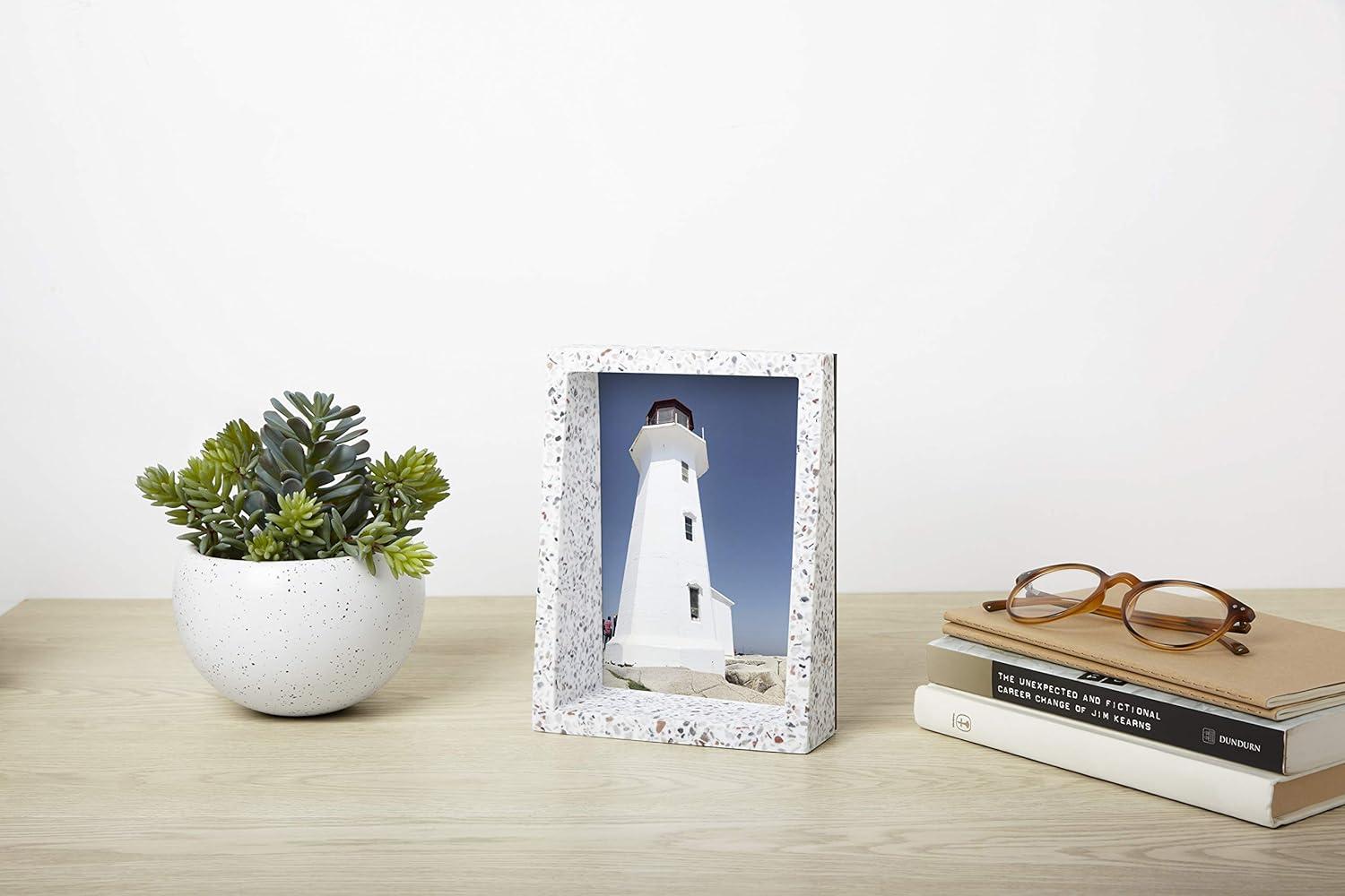 image:imageUmbra 10139111125 Edge Resin MultiOpening Picture Frame and Photo Display for Table Top or Wall 4x6Inch and 4x4Inch White MarbleTerrazzo