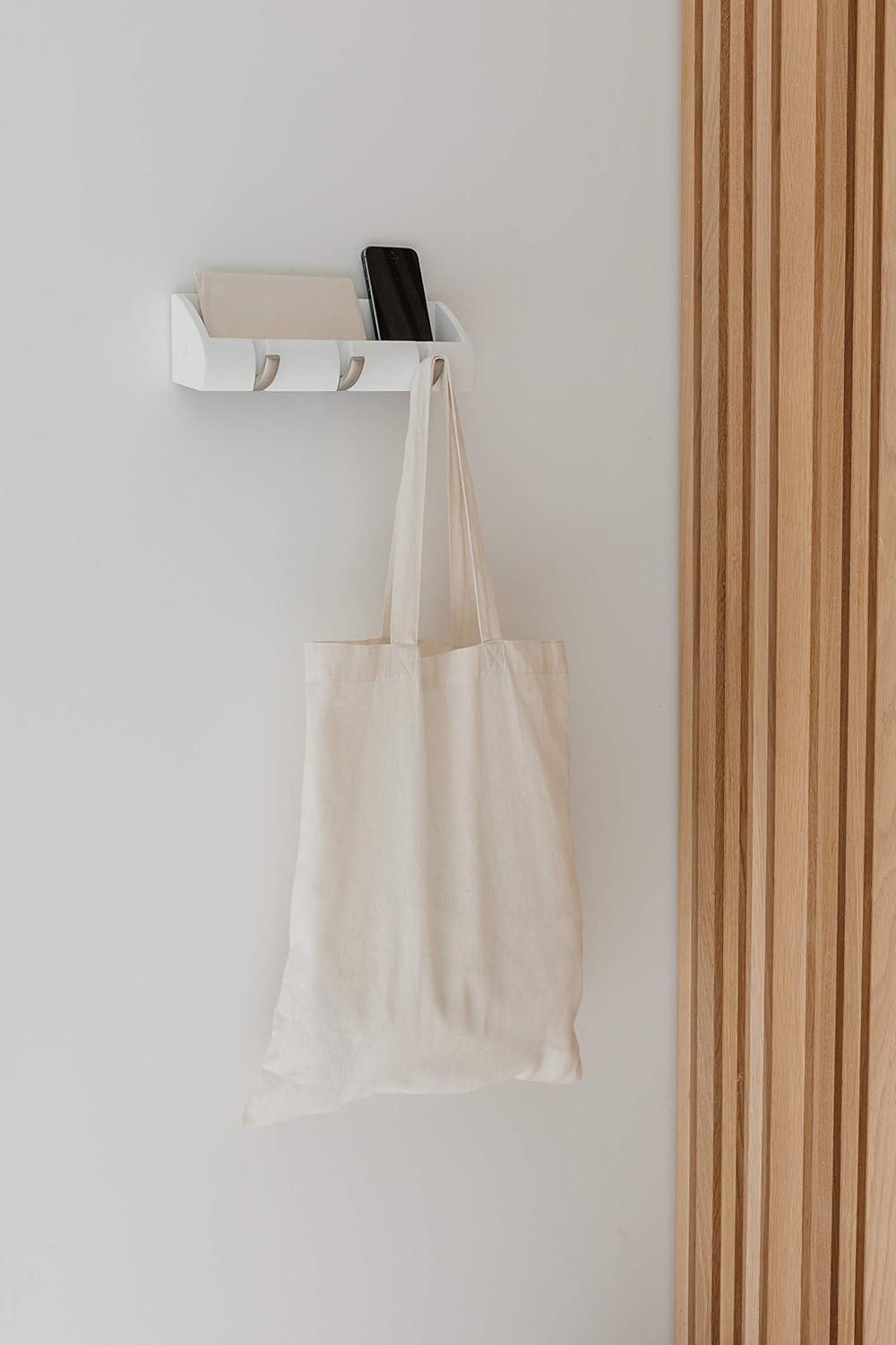 image:imageUmbra Cubby Mini Organizer with Hooks and Compartment Great for Holding Keys Phone Chargers Mail and Oher Goods Compact Storage White 1212 by 312 by 3 14White