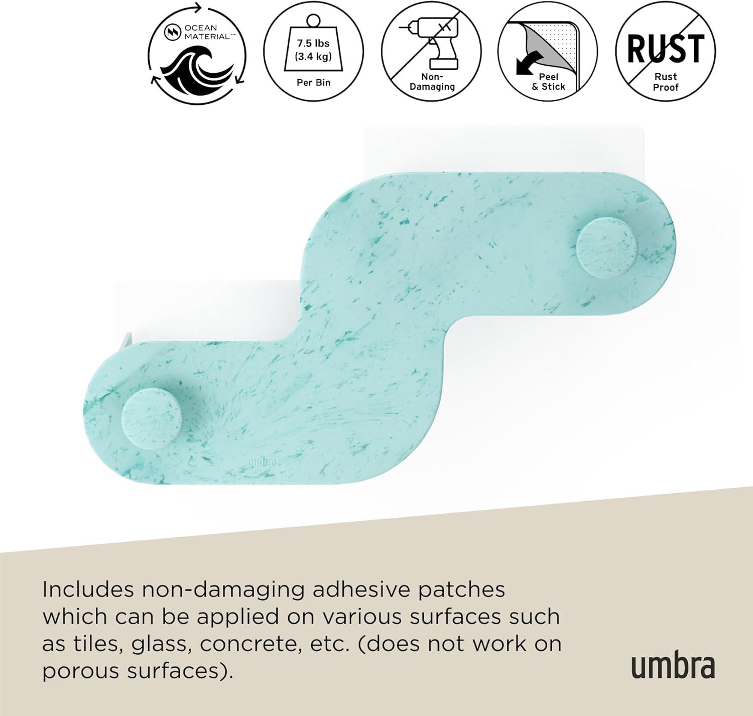 image:imageUmbra Nami Shower Caddy Set of 2 Adhesive Shower Shelf No Drill Wall Mounted Bathroom Organizer RustFree Plastic Shower Storage Baskets for Shampoo amp Toiletries Ocean SandOcean Blue