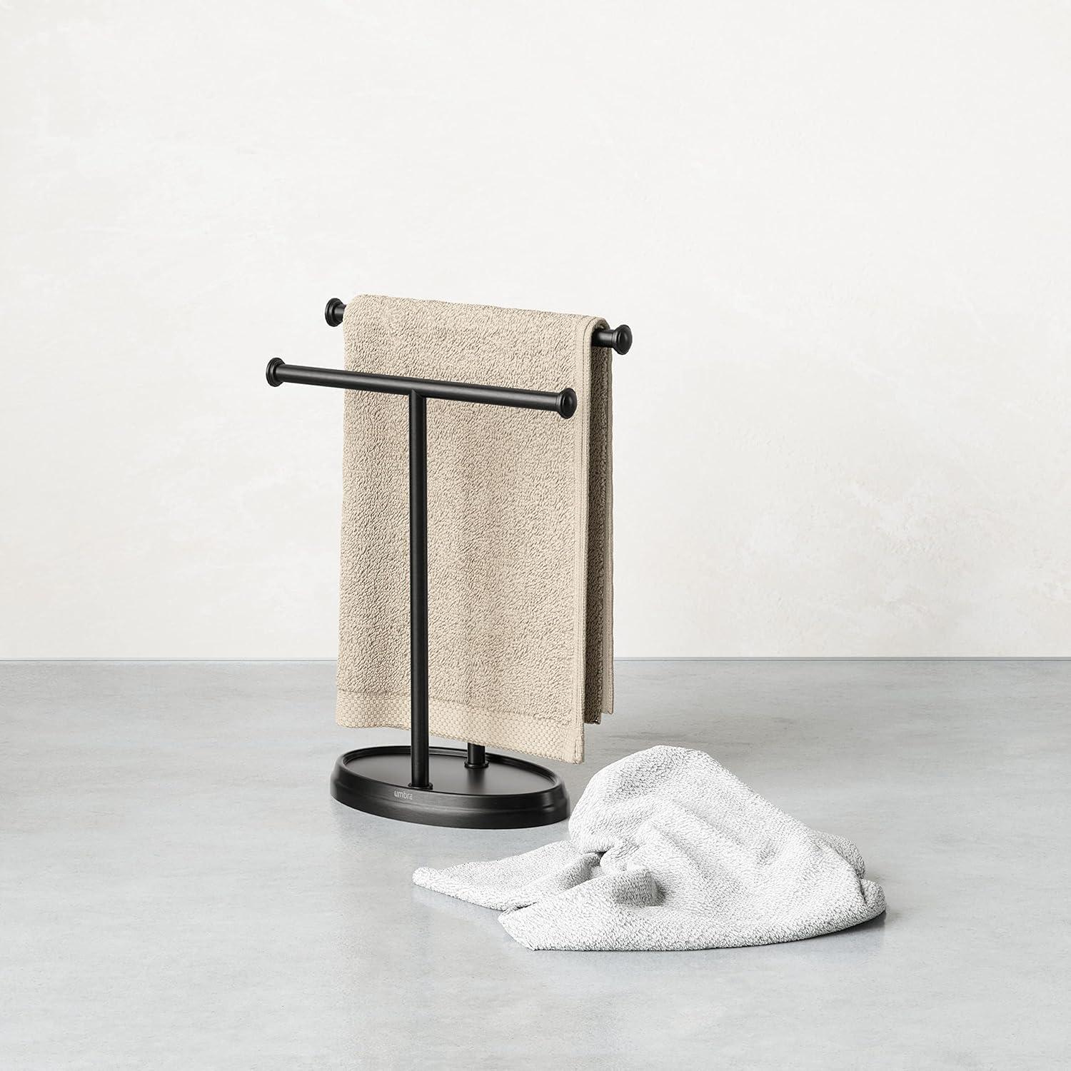 image:imageUmbra Palm Double Hand Towel Tree Brushed Nickel 2 Towels Holder and Accessories Stand for Bathroom Vanities Slim Modern Durable Bars with Base Serves as a Jewelry Tray for RingsBlack