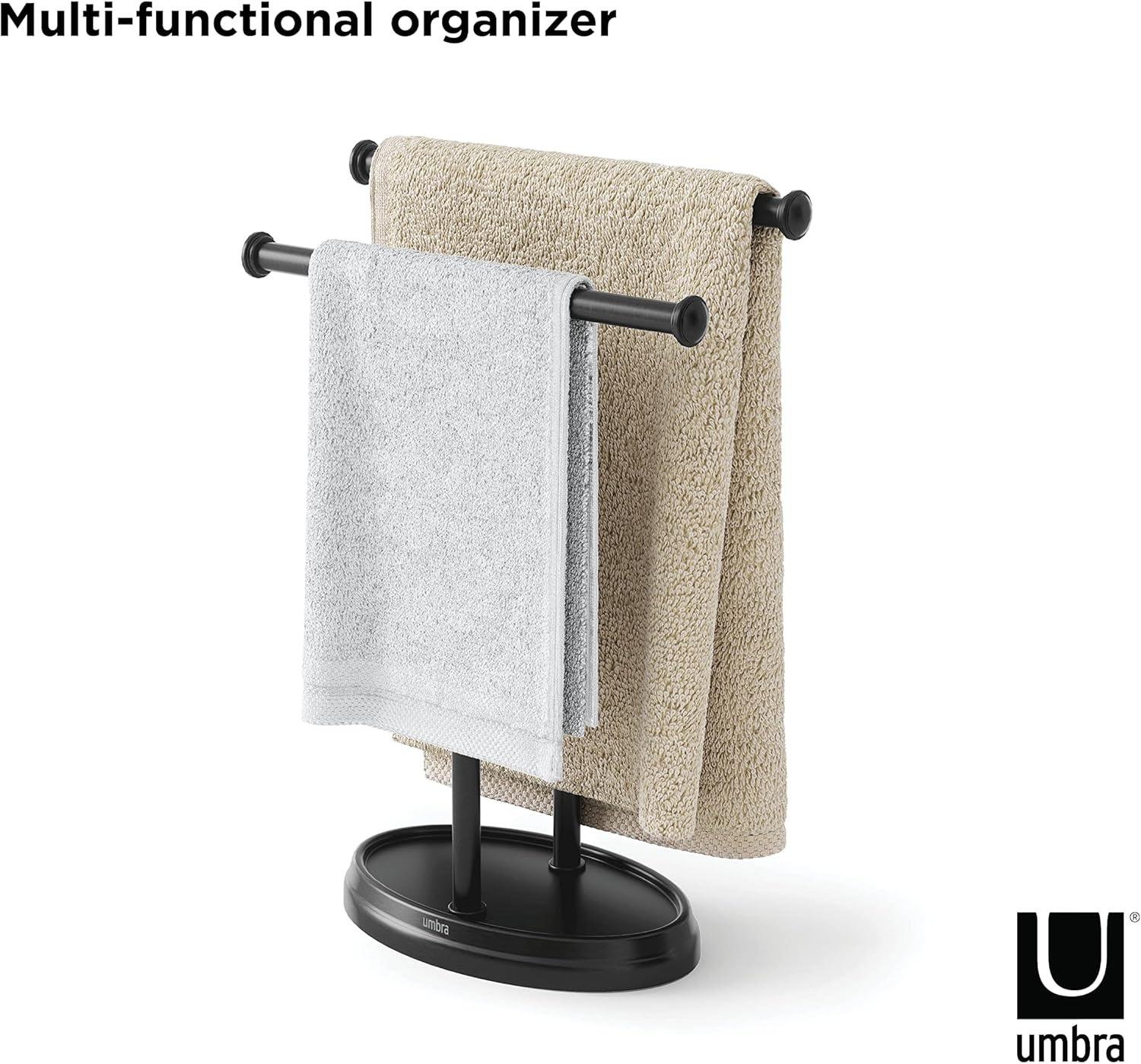 image:imageUmbra Palm Double Hand Towel Tree Brushed Nickel 2 Towels Holder and Accessories Stand for Bathroom Vanities Slim Modern Durable Bars with Base Serves as a Jewelry Tray for RingsBlack