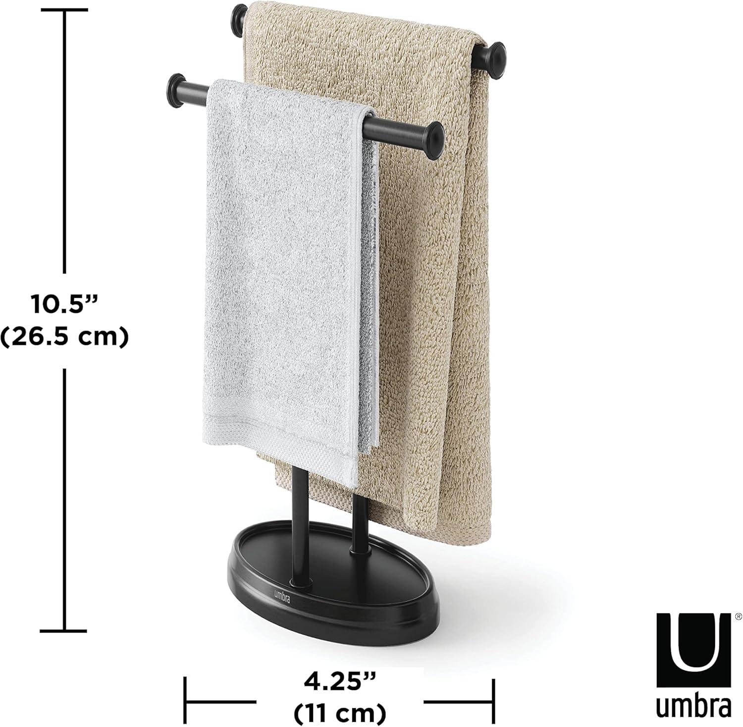 image:imageUmbra Palm Double Hand Towel Tree Brushed Nickel 2 Towels Holder and Accessories Stand for Bathroom Vanities Slim Modern Durable Bars with Base Serves as a Jewelry Tray for RingsBlack