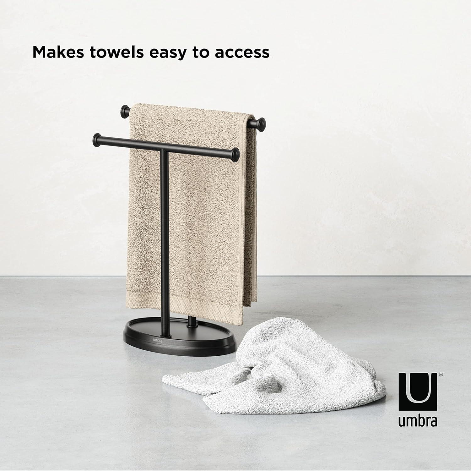 image:imageUmbra Palm Double Hand Towel Tree Brushed Nickel 2 Towels Holder and Accessories Stand for Bathroom Vanities Slim Modern Durable Bars with Base Serves as a Jewelry Tray for RingsBlack