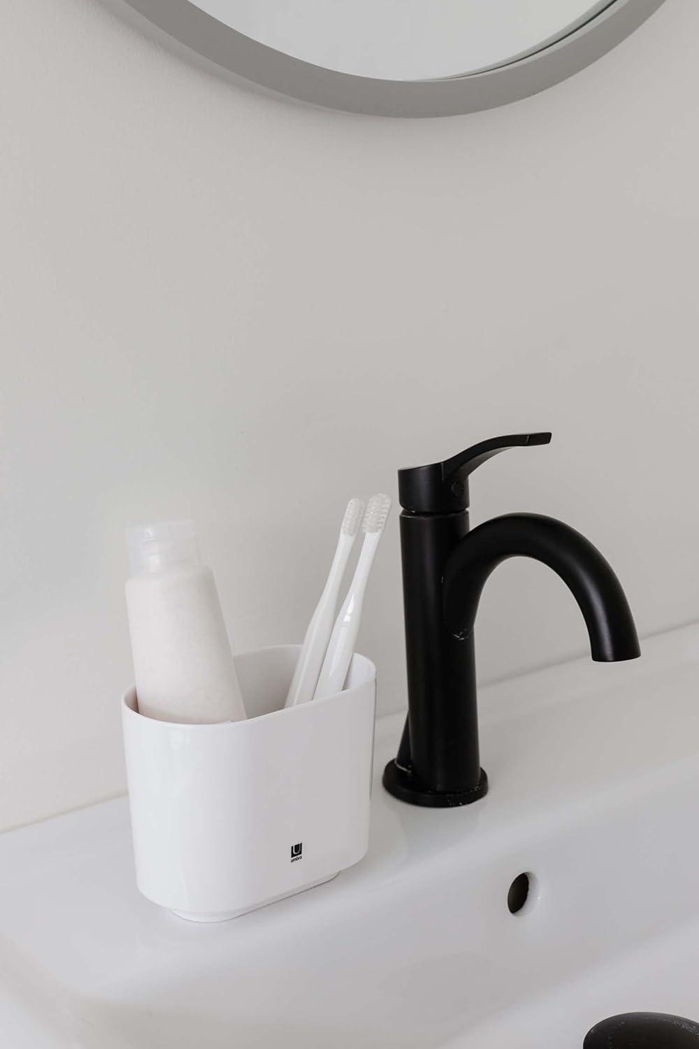 image:imageUmbra Step Toothbrush Toothpaste Modern Bathroom Storage Organizer Holders Stand Rack with MultiFunctional 3 Slots and DividersDoesnt Wobble or Fall Over 55 x 33 x 44 WhiteWhite