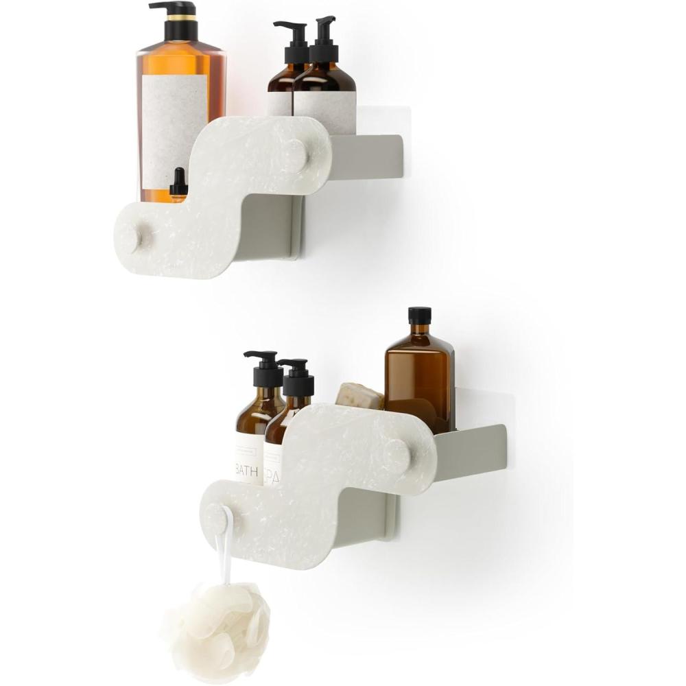 image:imageUmbra Nami Shower Caddy Set of 2 Adhesive Shower Shelf No Drill Wall Mounted Bathroom Organizer RustFree Plastic Shower Storage Baskets for Shampoo amp Toiletries Ocean SandOcean Sand