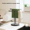 Umbra Palm Double Hand Towel Tree, Brushed Nickel 2 Towels Holder and Accessories Stand for Bathroom Vanities – Slim, Modern, Durable Bars with Base Serves as a Jewelry Tray for Rings(Black)