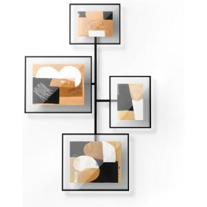 Umbra Flute Wall Gallery Frame – Modern Black Multi-Photo Display for 2 (8×10) & 2 (5×7) Pictures, Easy-Mount Vertical or Horizontal Wall Art Collage with Hardware Included