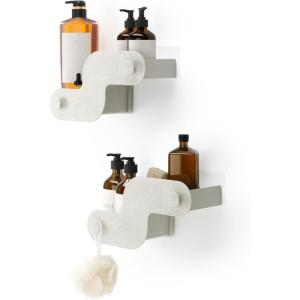 Umbra Nami Shower Caddy Set of 2 – Adhesive Shower Shelf, No Drill Wall Mounted Bathroom Organizer, Rust-Free Plastic Shower Storage Baskets for Shampoo & Toiletries, Ocean Sand(Ocean Sand)