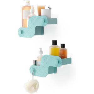 Umbra Nami Shower Caddy Set of 2 – Adhesive Shower Shelf, No Drill Wall Mounted Bathroom Organizer, Rust-Free Plastic Shower Storage Baskets for Shampoo & Toiletries, Ocean Sand(Ocean Blue)