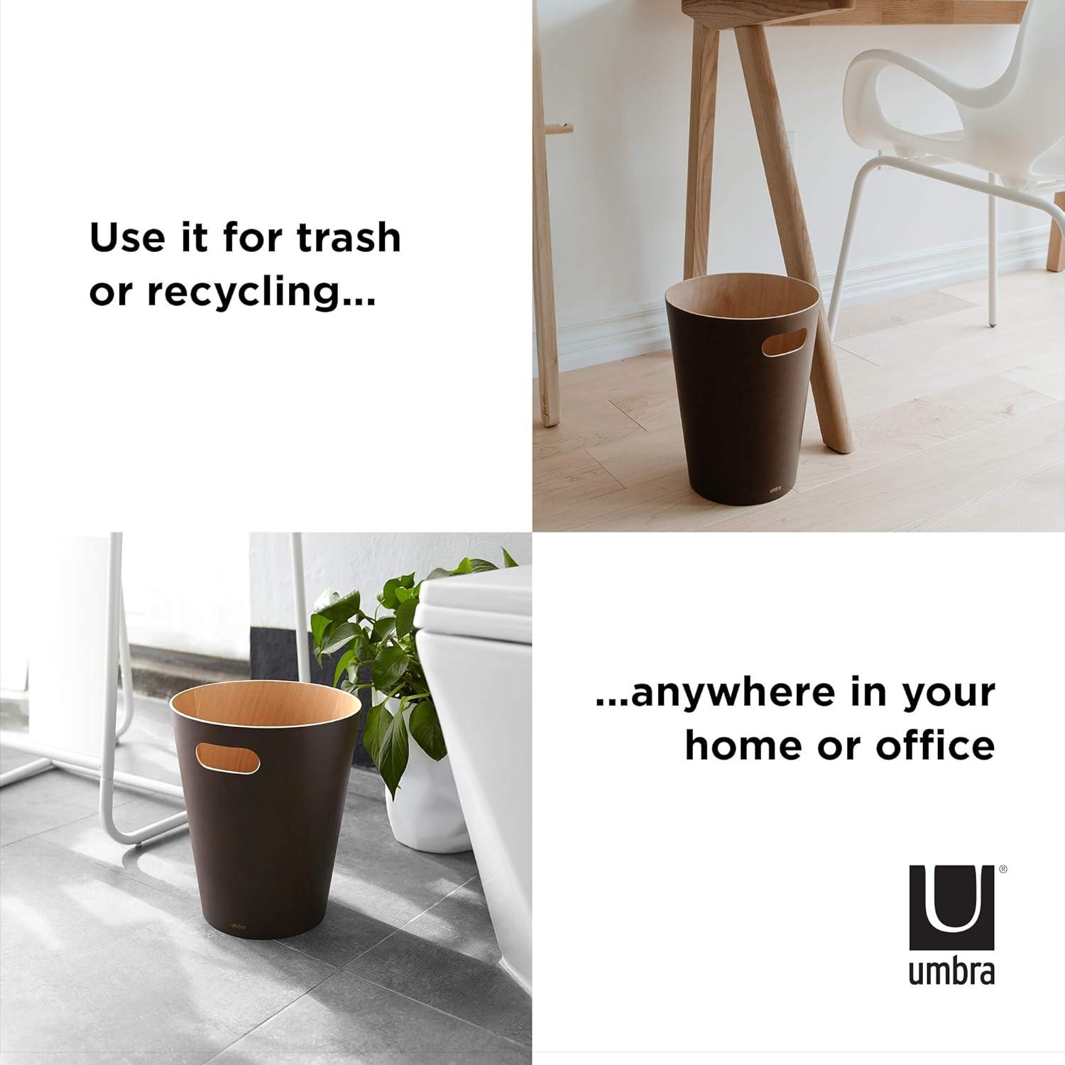 image:imageUmbra Woodrow 2Gallon Modern Wooden Trash Can Wastebasket Attractive Bin for Garbage or Recycling Suitable for Home or Office Slate BlueEspresso