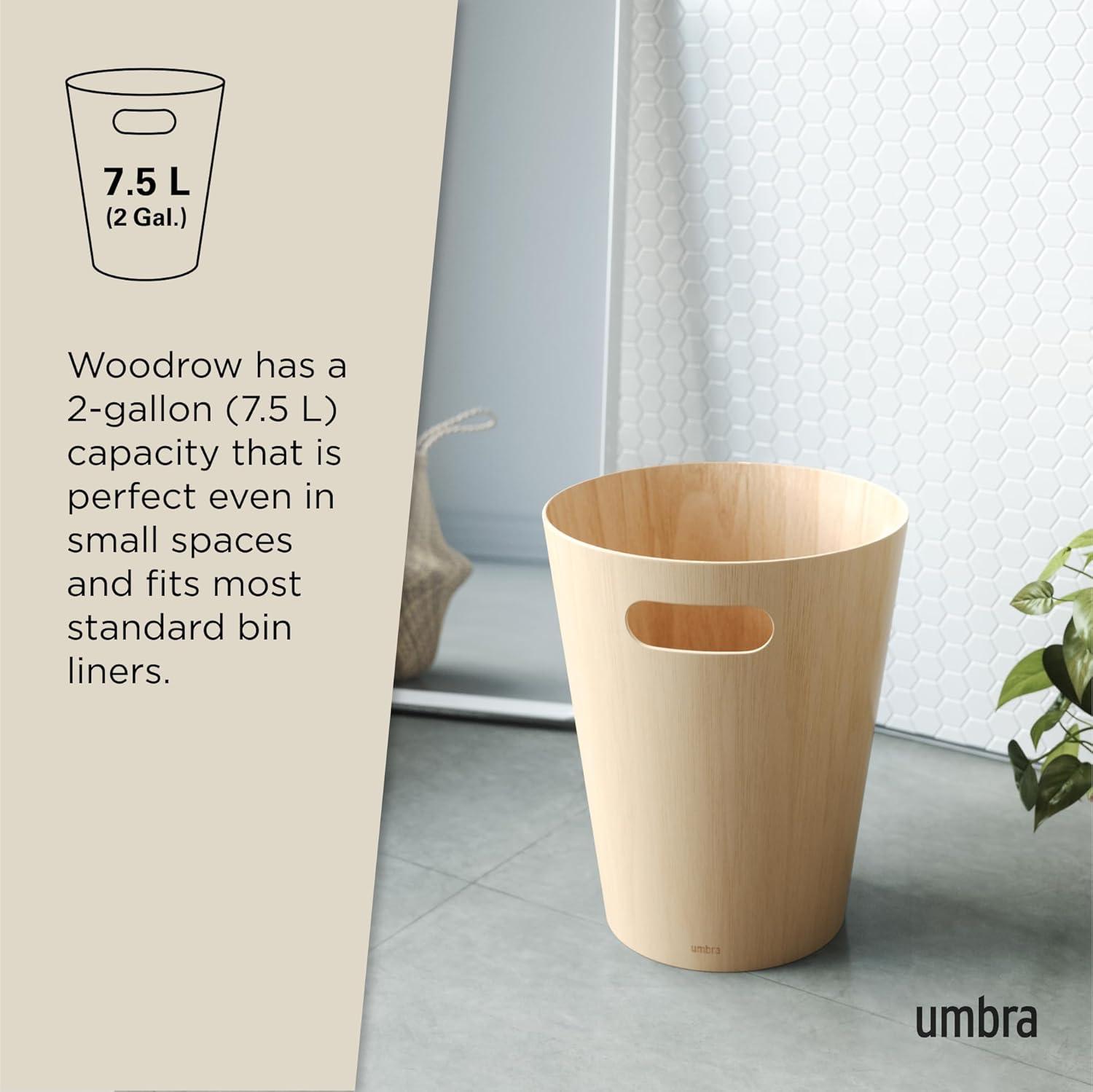 image:imageUmbra Woodrow 2Gallon Modern Wooden Trash Can Wastebasket Attractive Bin for Garbage or Recycling Suitable for Home or Office Slate BlueNatural