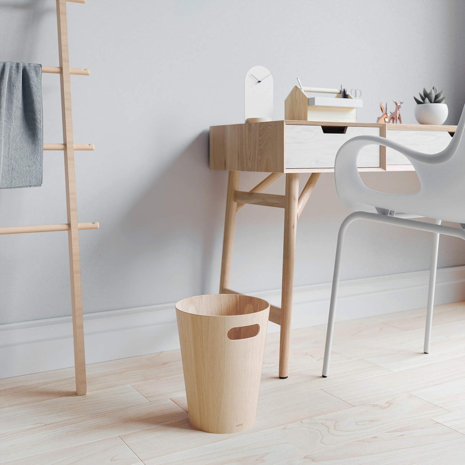image:imageUmbra Woodrow 2Gallon Modern Wooden Trash Can Wastebasket Attractive Bin for Garbage or Recycling Suitable for Home or Office Slate BlueNatural
