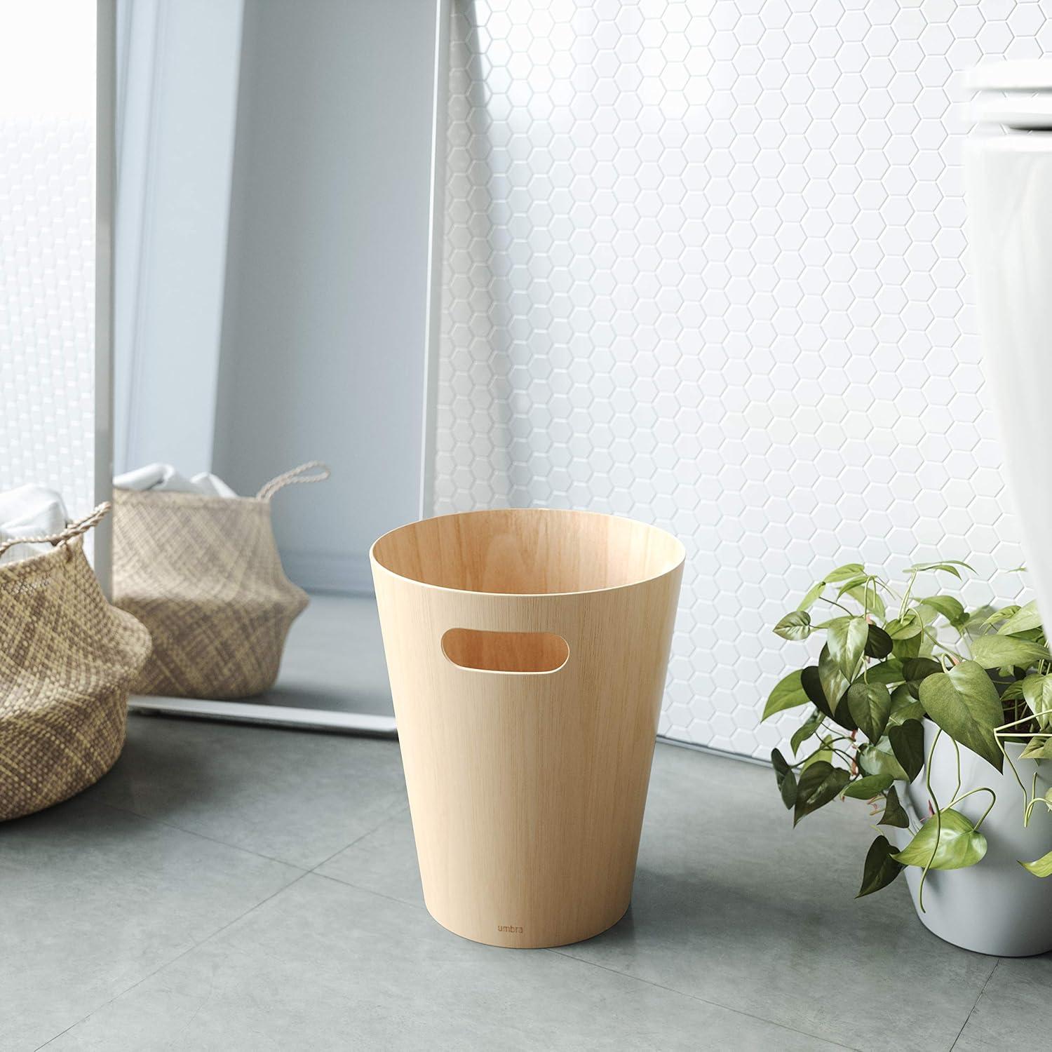 image:imageUmbra Woodrow 2Gallon Modern Wooden Trash Can Wastebasket Attractive Bin for Garbage or Recycling Suitable for Home or Office Slate BlueNatural