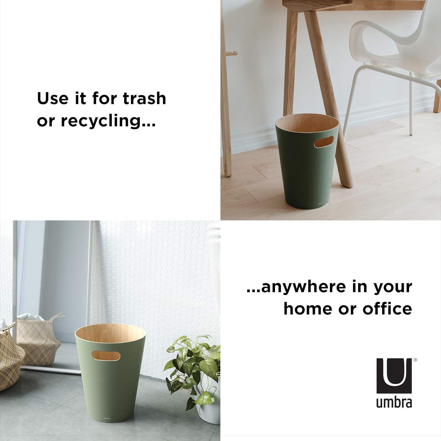 image:imageUmbra Woodrow 2Gallon Modern Wooden Trash Can Wastebasket Attractive Bin for Garbage or Recycling Suitable for Home or Office Slate BlueSpruce