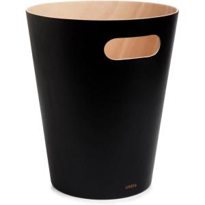 Umbra Woodrow 2-Gallon Wood Trash Can Wastebasket, Attractive Bin for Garbage or Recycling, Suitable for Home or Office, Black
