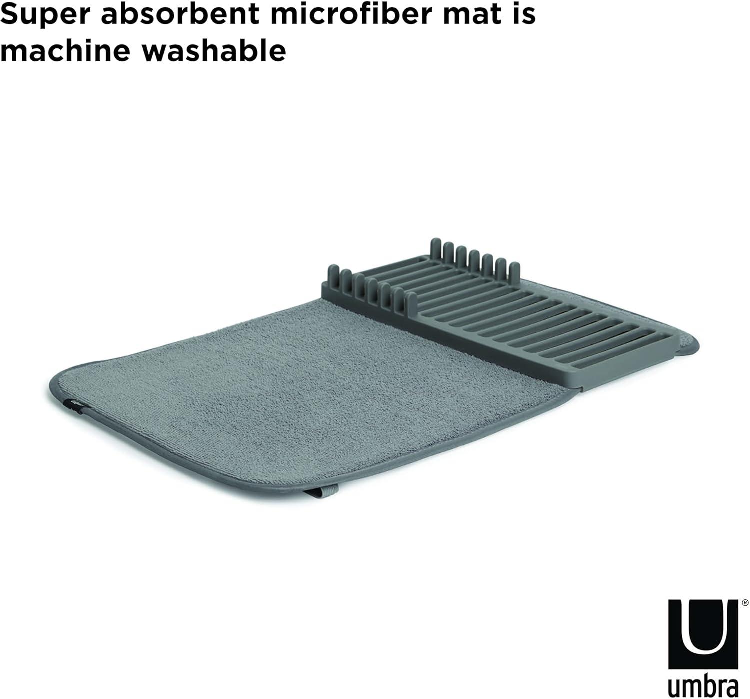 image:imageUmbra UDry Dish Drying Rack with Mat Kitchen Countertop Dish Drainer amp Absorbent Microfiber Drying Mat Foldable Dish Rack Organizer for Plates Cups amp Utensils SandGray