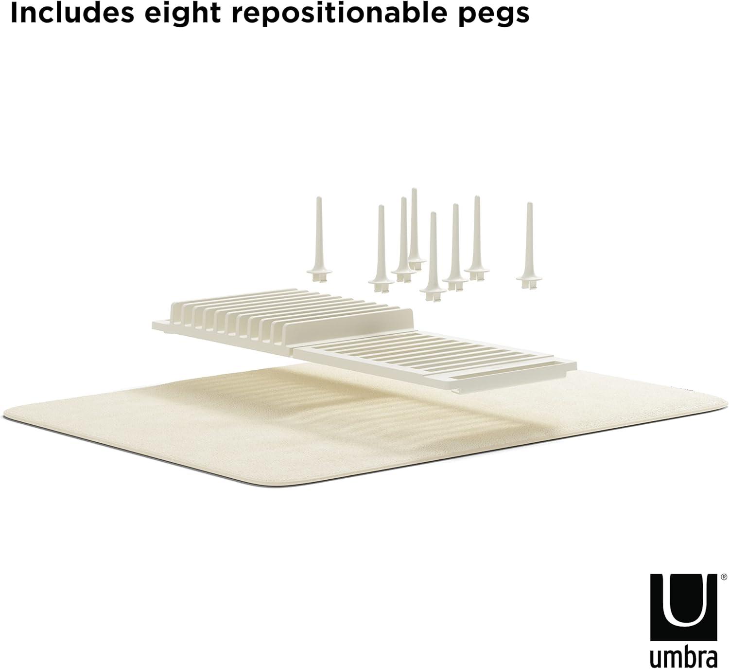 image:imageUmbra UDry Dish Drying Rack with Mat Kitchen Countertop Dish Drainer amp Absorbent Microfiber Drying Mat Foldable Dish Rack Organizer for Plates Cups amp Utensils SandLinen