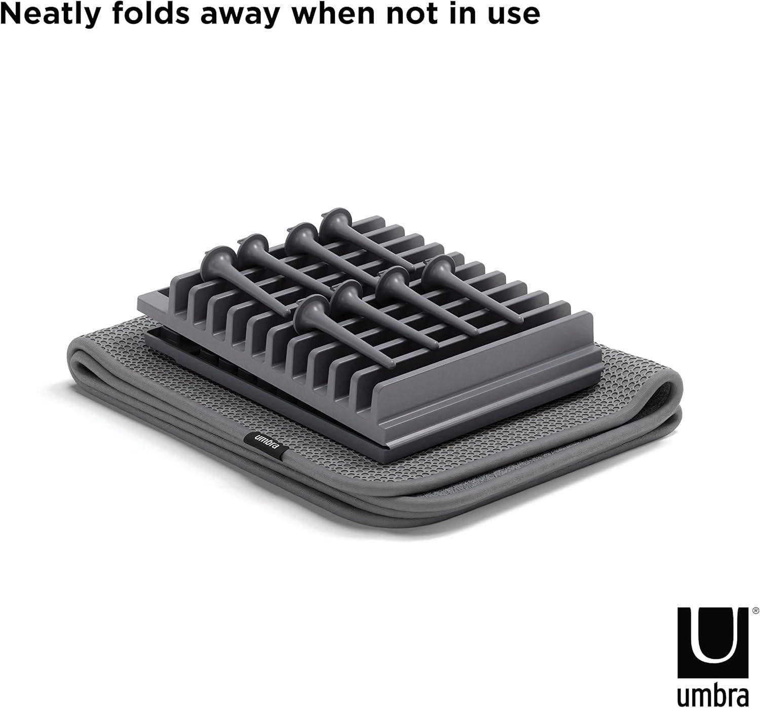 image:imageUmbra UDry Dish Drying Rack with Mat Kitchen Countertop Dish Drainer amp Absorbent Microfiber Drying Mat Foldable Dish Rack Organizer for Plates Cups amp Utensils SandGray