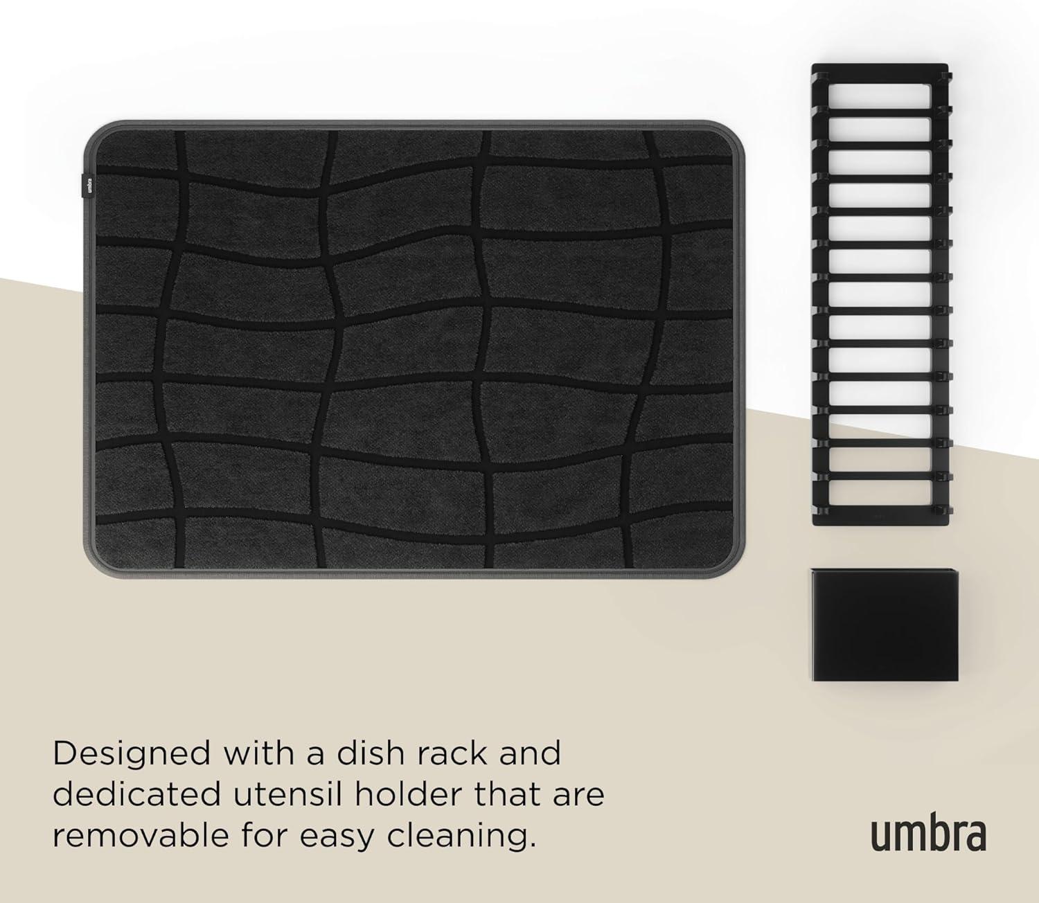 image:imageUmbra UDry Dish Drying Rack with Mat Kitchen Countertop Dish Drainer amp Absorbent Microfiber Drying Mat Foldable Dish Rack Organizer for Plates Cups amp Utensils SandBlack
