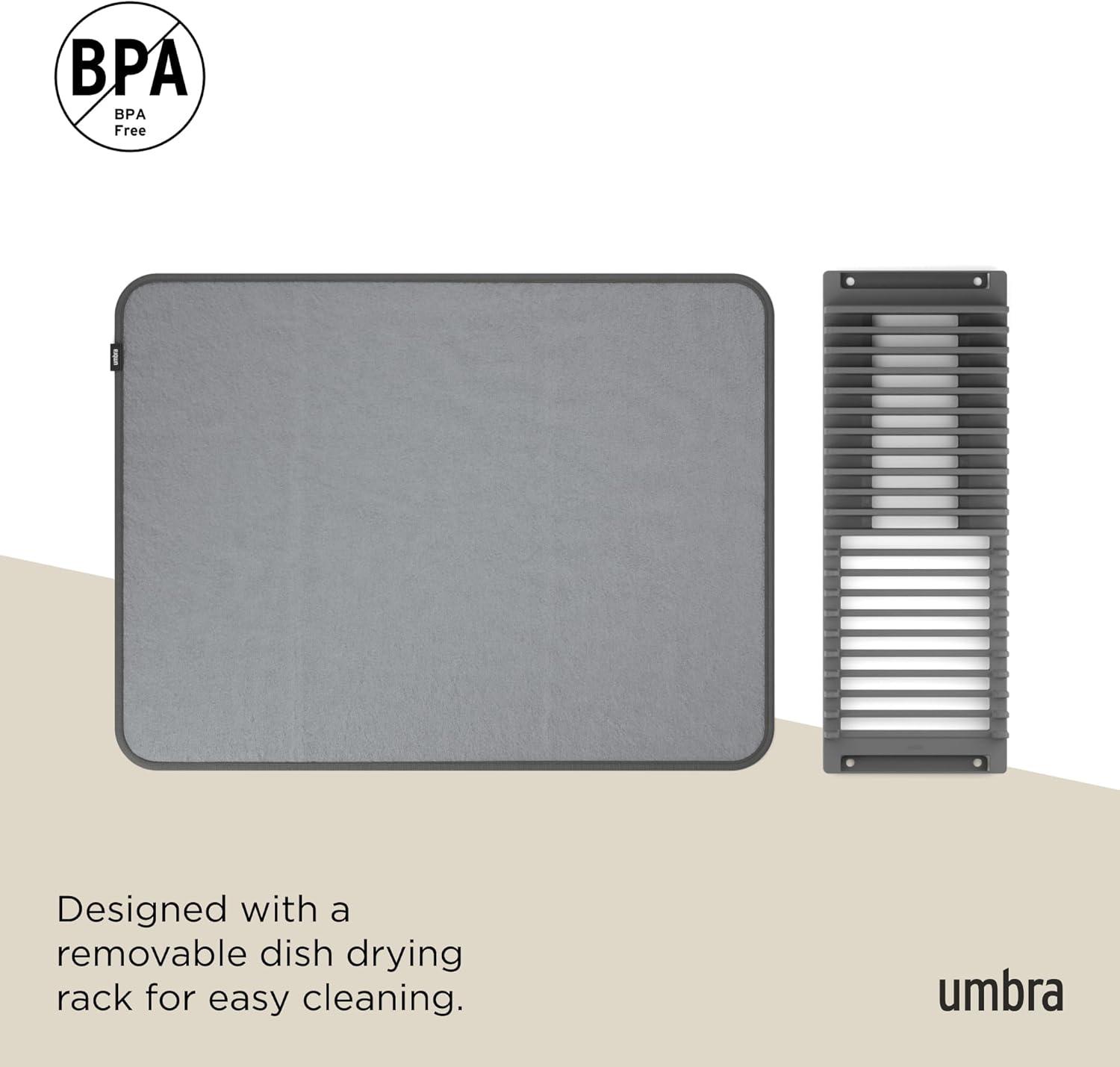 image:imageUmbra UDry Dish Drying Rack with Mat Kitchen Countertop Dish Drainer amp Absorbent Microfiber Drying Mat Foldable Dish Rack Organizer for Plates Cups amp Utensils SandGray
