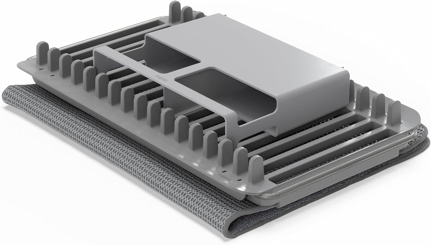 image:imageUmbra UDry Dish Drying Rack with Mat Kitchen Countertop Dish Drainer amp Absorbent Microfiber Drying Mat Foldable Dish Rack Organizer for Plates Cups amp Utensils SandCharcoal