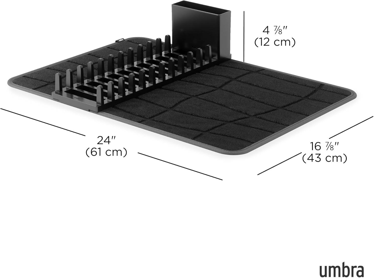 image:imageUmbra UDry Dish Drying Rack with Mat Kitchen Countertop Dish Drainer amp Absorbent Microfiber Drying Mat Foldable Dish Rack Organizer for Plates Cups amp Utensils SandBlack