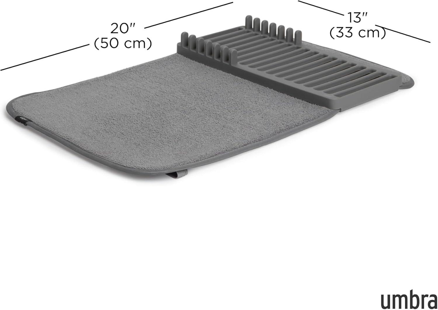 image:imageUmbra UDry Dish Drying Rack with Mat Kitchen Countertop Dish Drainer amp Absorbent Microfiber Drying Mat Foldable Dish Rack Organizer for Plates Cups amp Utensils SandGray