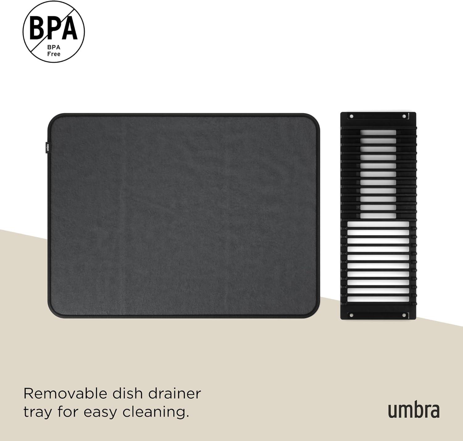 image:imageUmbra UDry Dish Drying Rack with Mat Kitchen Countertop Dish Drainer amp Absorbent Microfiber Drying Mat Foldable Dish Rack Organizer for Plates Cups amp Utensils SandBlack