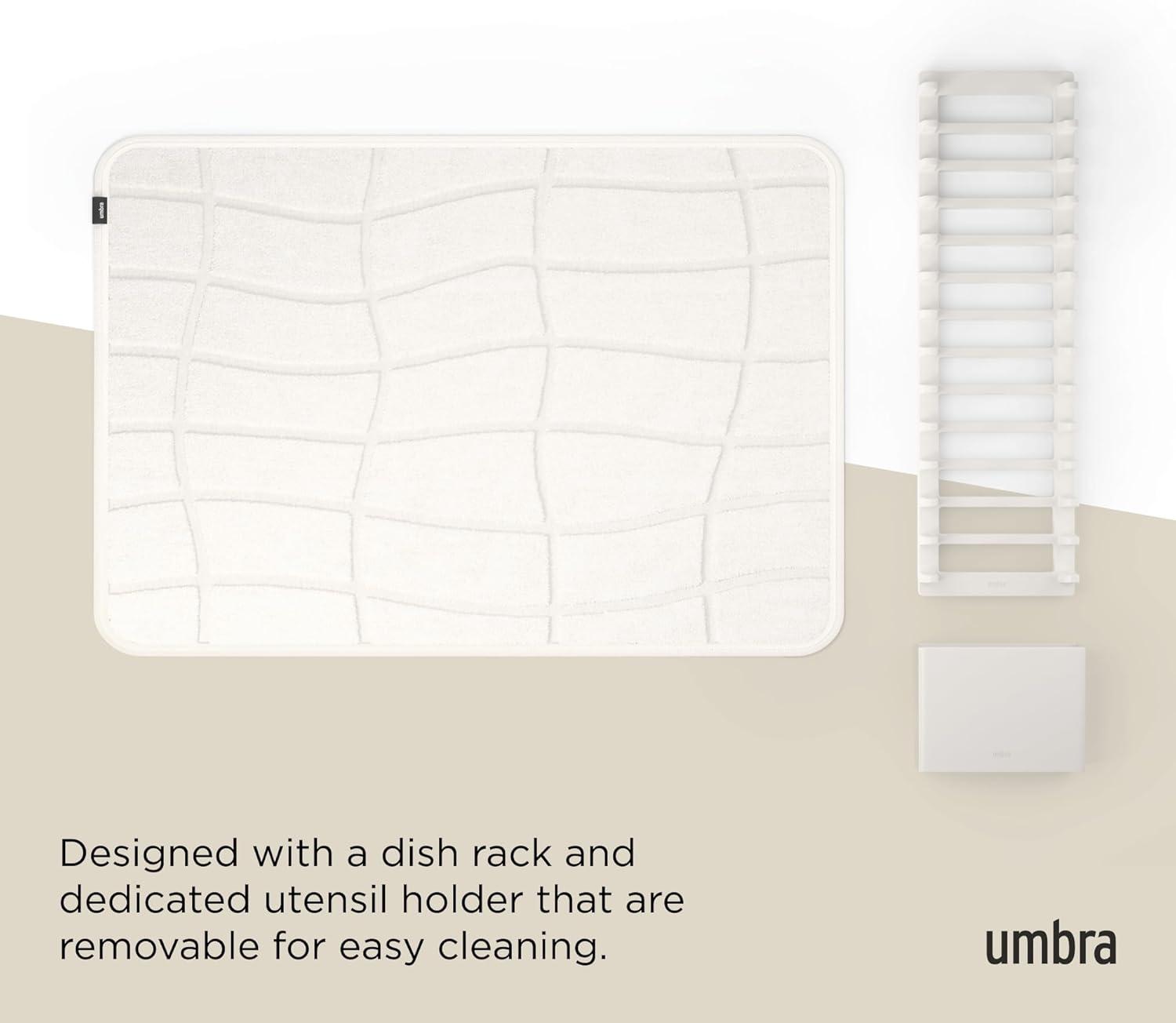 image:imageUmbra UDry Dish Drying Rack with Mat Kitchen Countertop Dish Drainer amp Absorbent Microfiber Drying Mat Foldable Dish Rack Organizer for Plates Cups amp Utensils SandSand