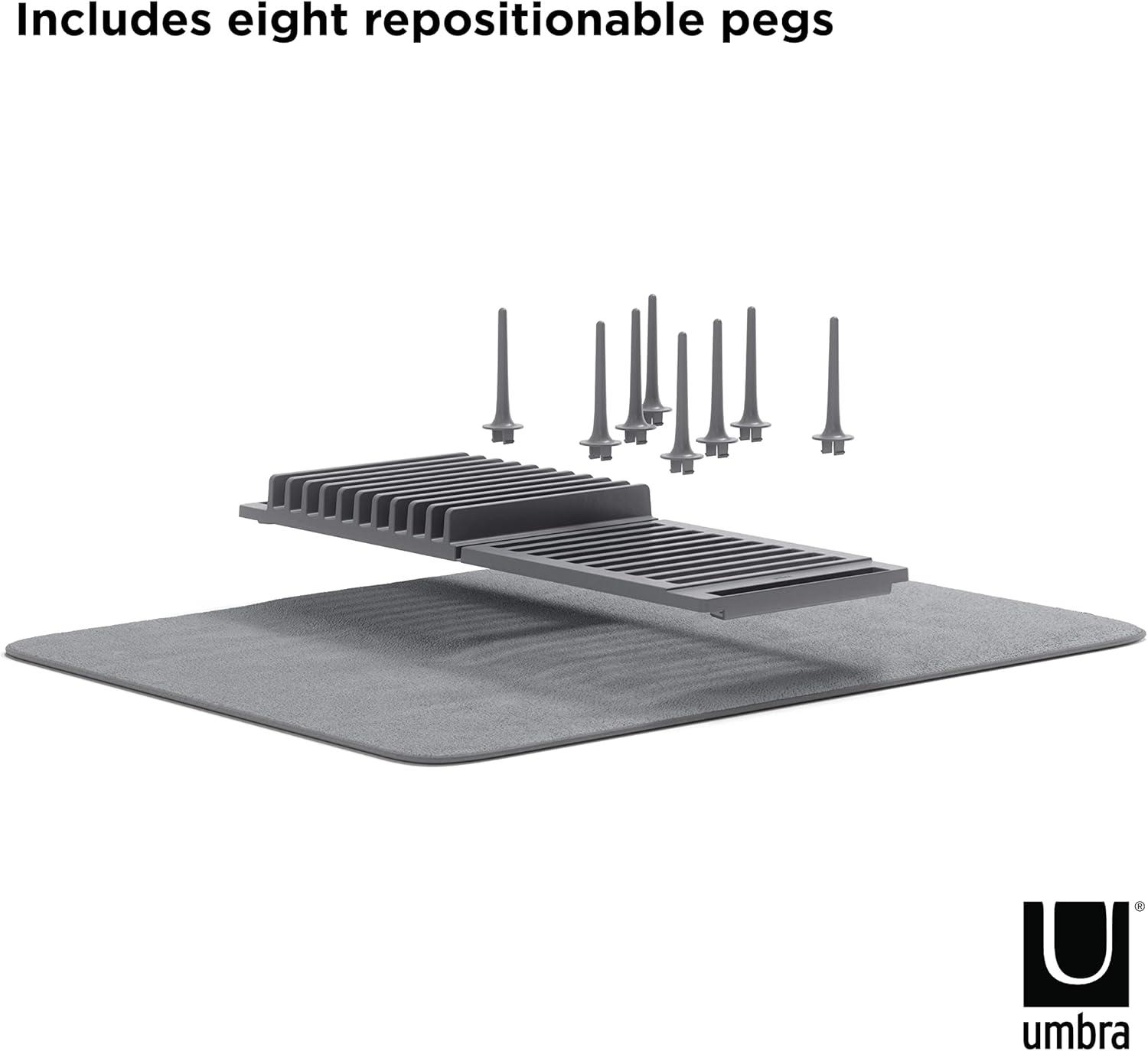 image:imageUmbra UDry Dish Drying Rack with Mat Kitchen Countertop Dish Drainer amp Absorbent Microfiber Drying Mat Foldable Dish Rack Organizer for Plates Cups amp Utensils SandGray
