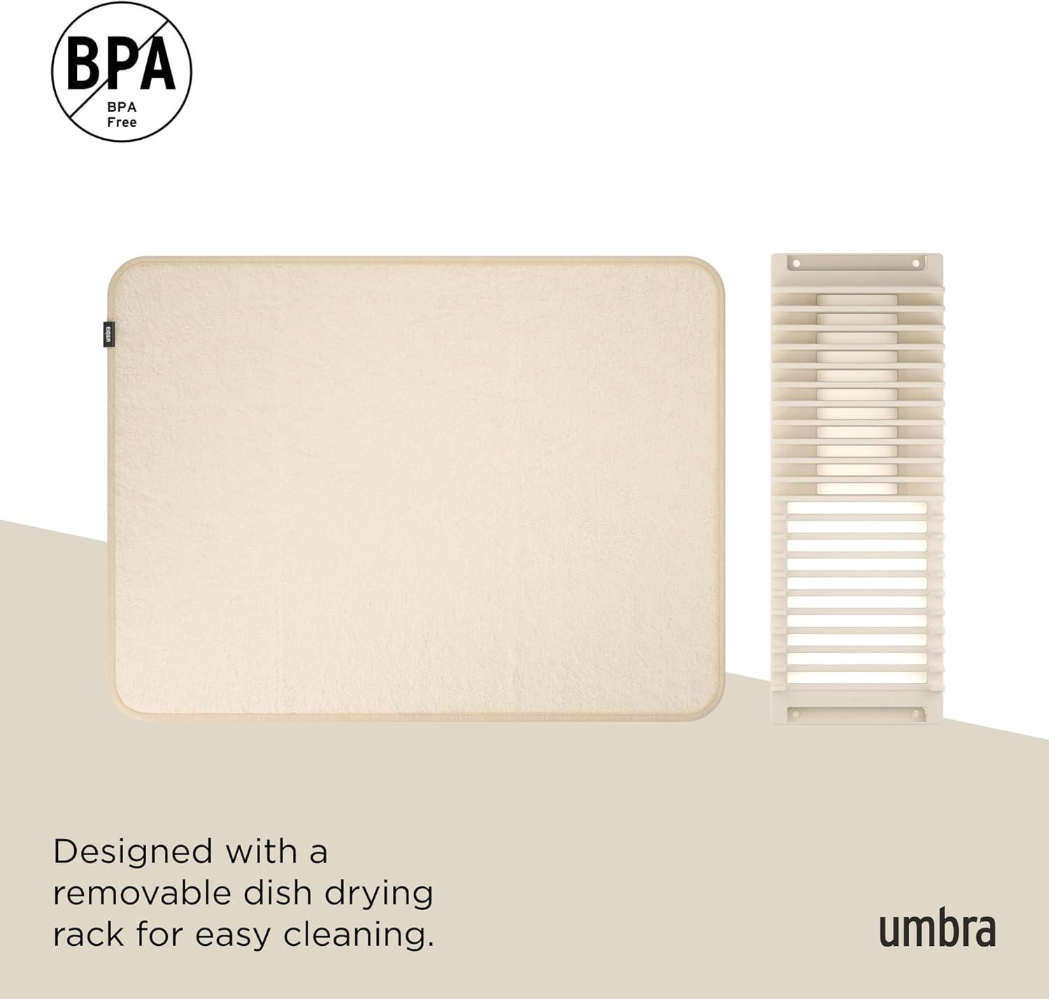 image:imageUmbra UDry Dish Drying Rack with Mat Kitchen Countertop Dish Drainer amp Absorbent Microfiber Drying Mat Foldable Dish Rack Organizer for Plates Cups amp Utensils SandLinen
